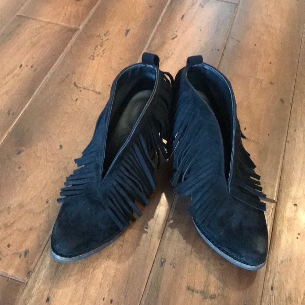Black fringe booties